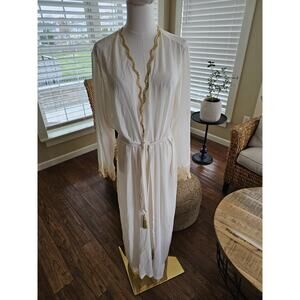 Victoria's Secret Vintage White Sheer Gold Lace Trim Robe Size M/L Bridal Sexy